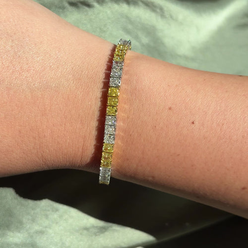 3:3 Yellow and White Diamond Elongated Radiant Diamond Tennis Bracelet