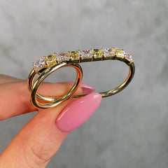 Yellow and White Diamond Two-Finger Ring