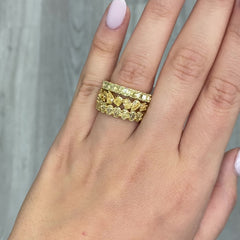 4.77 Carats Total Half Eternity Band with diamonds reaching halfway around the band Mixed Shapes: Heart, Pear, Oval, Cushion, Radiant Diamonds Crafted in 18k Yellow Gold Handmade in NYC