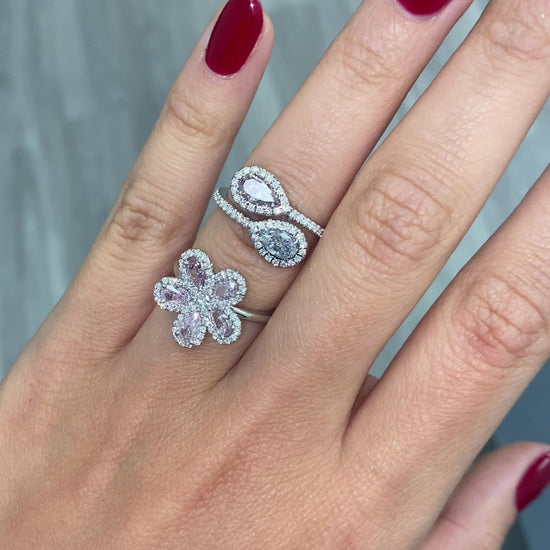 pink diamond ring. pink diamond flower. pink diamond fashion ring. floral diamond jewelry, unique jewelry inspiration