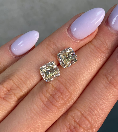 3 Carat Each Matched Pair of Antique Cushion Inspired Light Yellow Diamonds - Loose