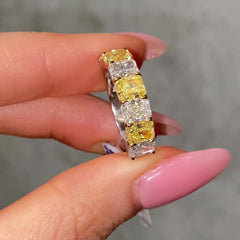 Alternating Radiant Yellow and Colorless Diamond Half Eternity Band