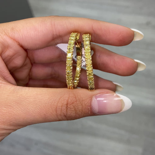 natural yellow diamond hoop earrings, canary diamond hoops, intense yellow diamonds