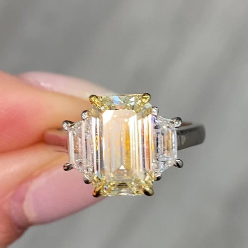 3 Carat Yellow Emerald Cut Diamond Engagement Ring