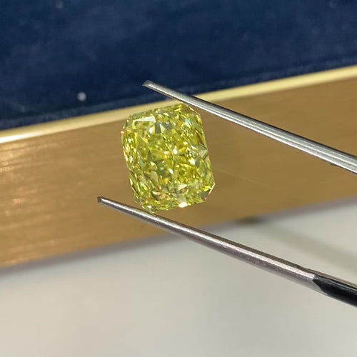 4.02ct Fancy Vivid Yellow Internally Flawless Elongated Radiant Cut Diamond - Loose