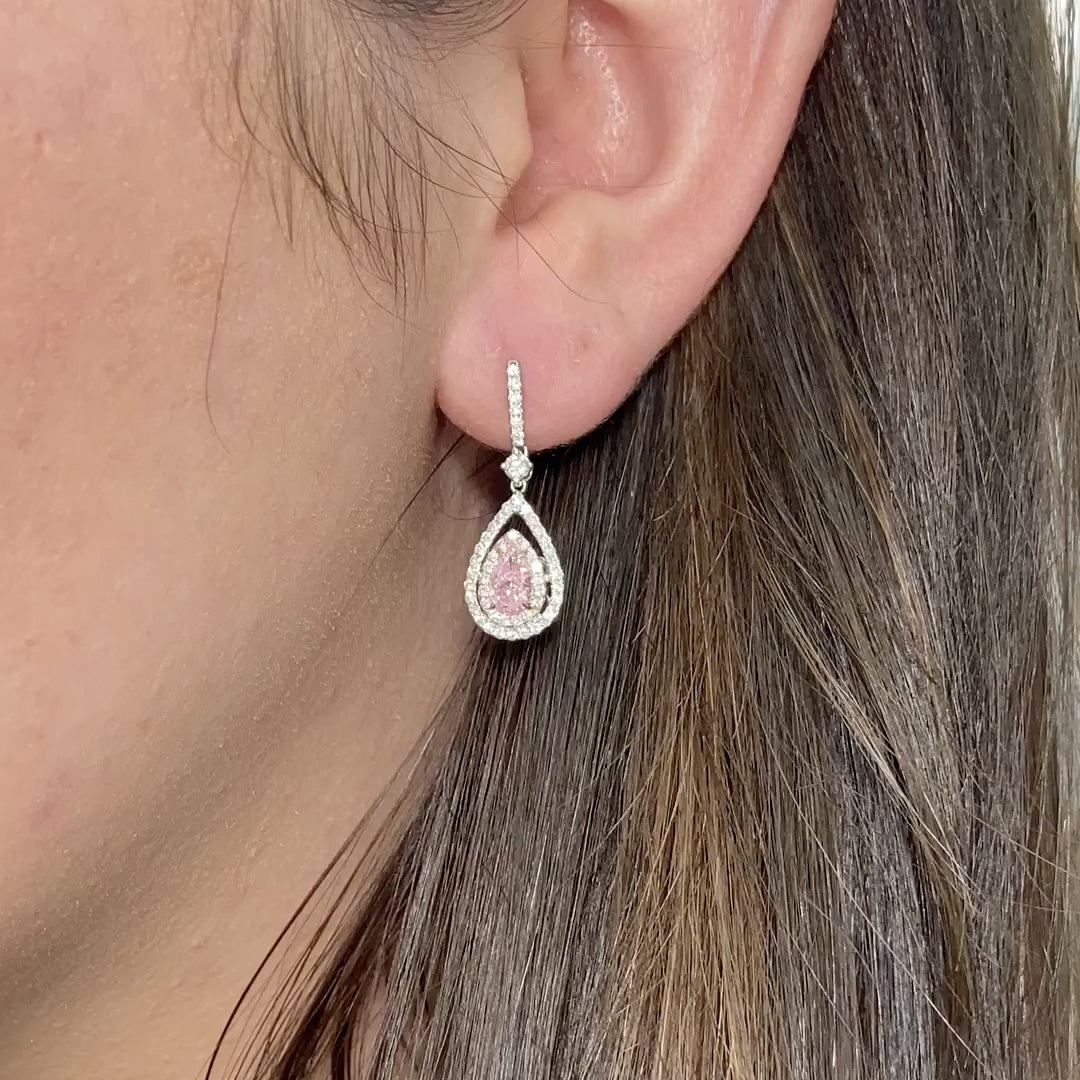 1.50ct GIA Pink Pear Diamond Earrings