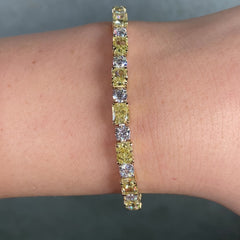Yellow Radiant and White Round Diamond Tennis Bracelet