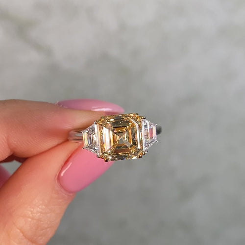 3.6ct Fancy Yellow Square Emerald Diamond Engagement Ring