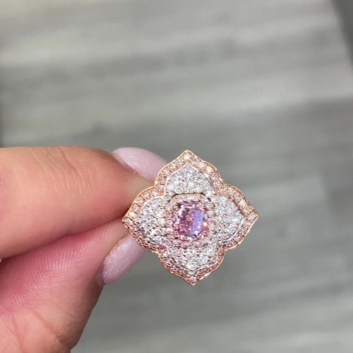 Pink radiant diamond ring, natural pink diamond, pink floral diamond ring