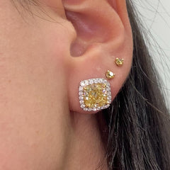 6.5ct Fancy Yellow Cushion Halo Diamond Stud Earring