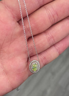 Fancy Yellow-Green Oval Diamond Double Halo Pendant