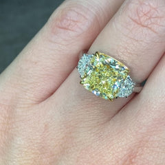 5 Carat Fancy Yellow Cushion Cut Diamond Ring