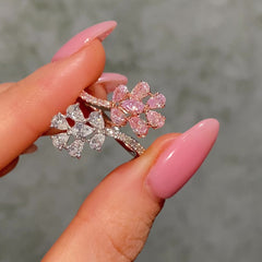 Pink and White Diamond Floral Toi et Moi Ring