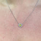 Neon Green Diamond Heart Shape Pendant necklace with white diamond haloi