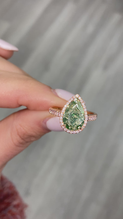 3.39ct Green Pear Shape Diamond Ring