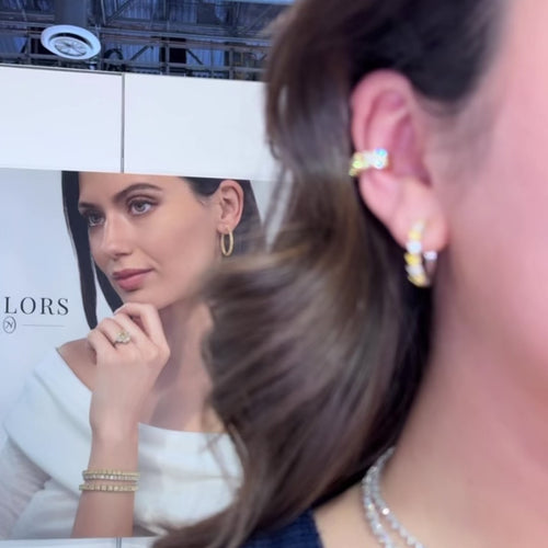 Yellow and White Pear Diamond Mini Hoop Earrings