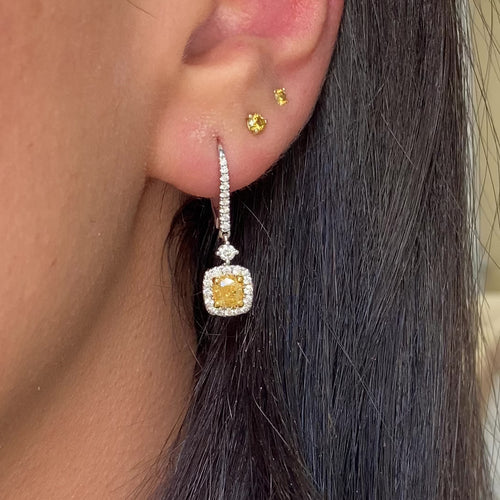 Yellow cushion diamond earrings