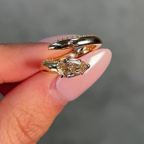 Champagne Diamond Side Pavé Spiral Pinky Ring