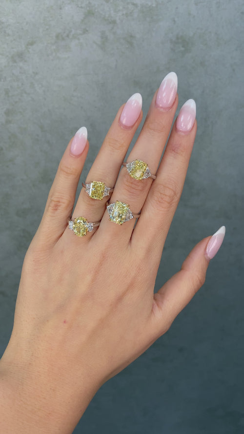 4ct Elongated Radiant Yellow Diamond Engagement Ring