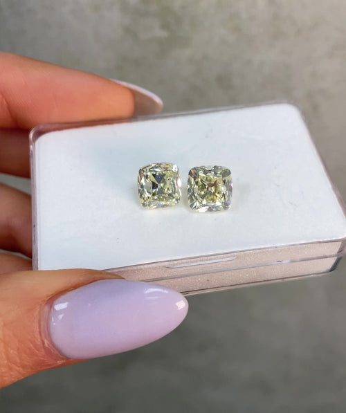 3 Carat Each Matched Pair of Antique Cushion Inspired Light Yellow Diamonds - Loose