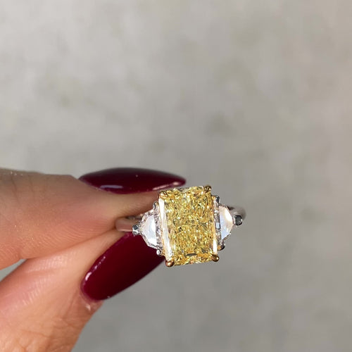 3 Carat Radiant  Cut Yellow Diamond Engagement Ring