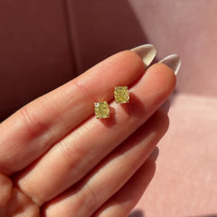 Fancy Yellow Elongated Cushion Cut Diamond Studs