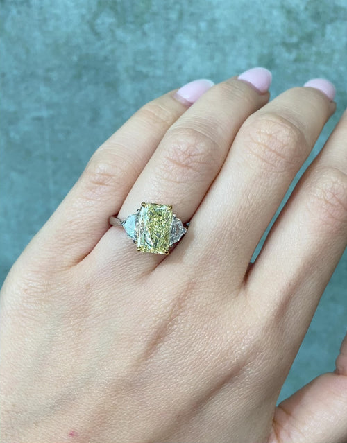 4ct Elongated Radiant Yellow Diamond Engagement Ring