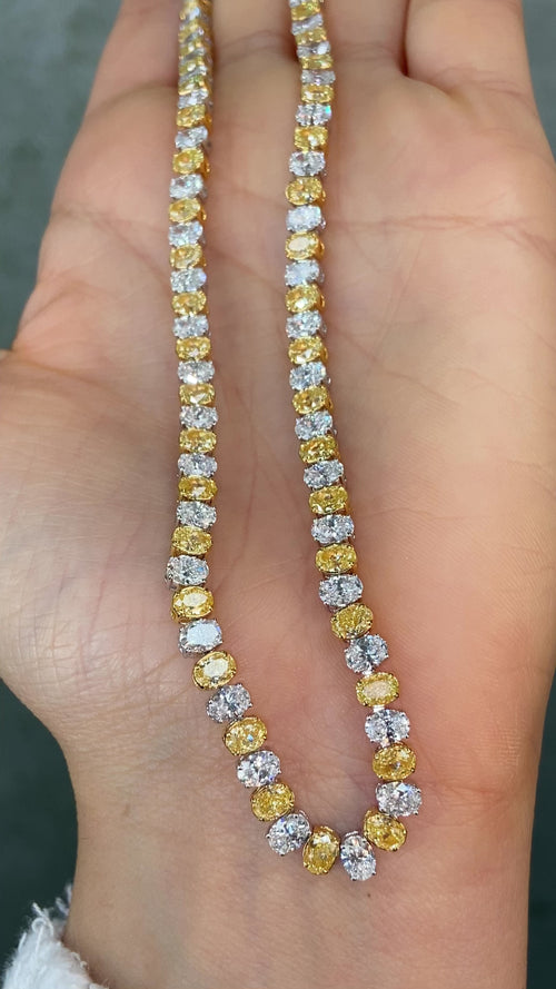 24ct Alternating Yellow and White Oval Diamond Necklace