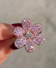 Pink Diamond Flower Statement Ring