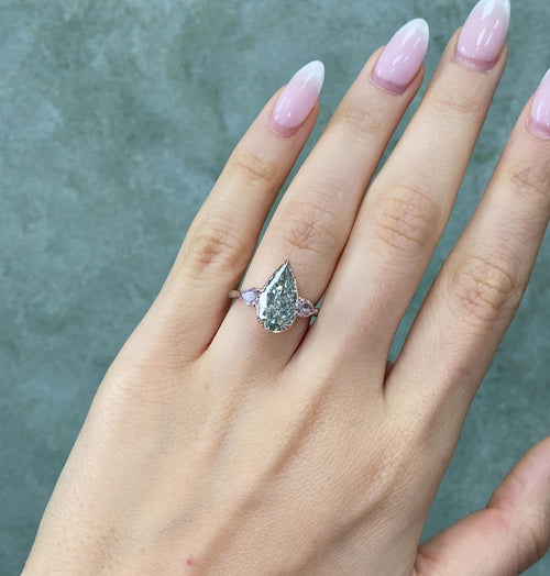 3ct Pear Shape Green Diamond Engagement Ring