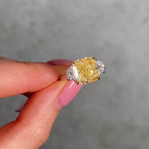5ct Fancy Light Yellow Cushion Diamond Engagement Ring