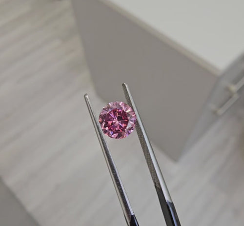 1 Carat GIA Fancy Intense Pink Round Diamond Ring