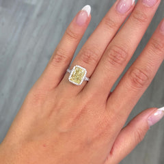 canary yellow diamond ring, unique yellow diamond halo engagement ring, fancy yellow diamond