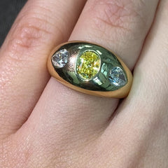 Fancy Vivid Yellow Oval with White Pear Diamonds Dome Ring