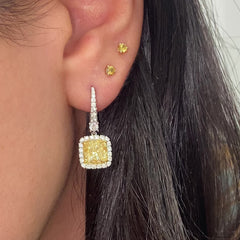 5ct Fancy Yellow VS2 Cushion Drop halo Earrings