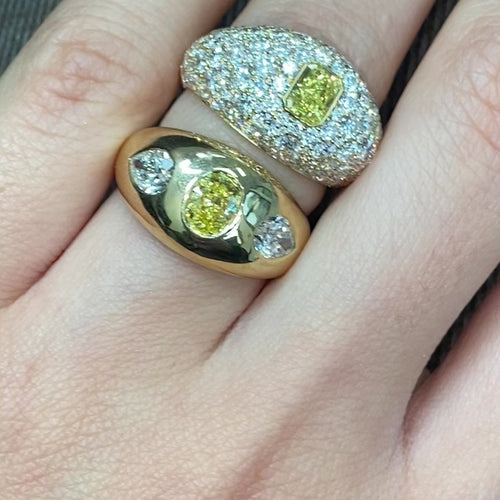 Fancy Vivid Yellow Oval with White Pear Diamonds Dome Ring