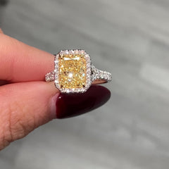 2.51ct Light Yellow Radiant Halo Diamond Engagement Ring