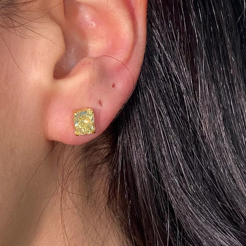 1.5ct Each Elongated Radiant Yellow Diamond Studs
