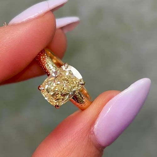 3.04ct Fancy Yellow Elongated Cushion Cut Diamond Galaxy Ring