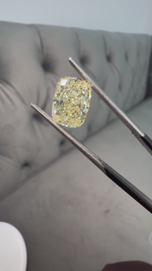 Elongated cushion yellow diamond. Elongated cushion cut. Long cushion cut.