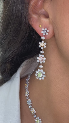 Multicolor Diamond Flower Drop Earrings