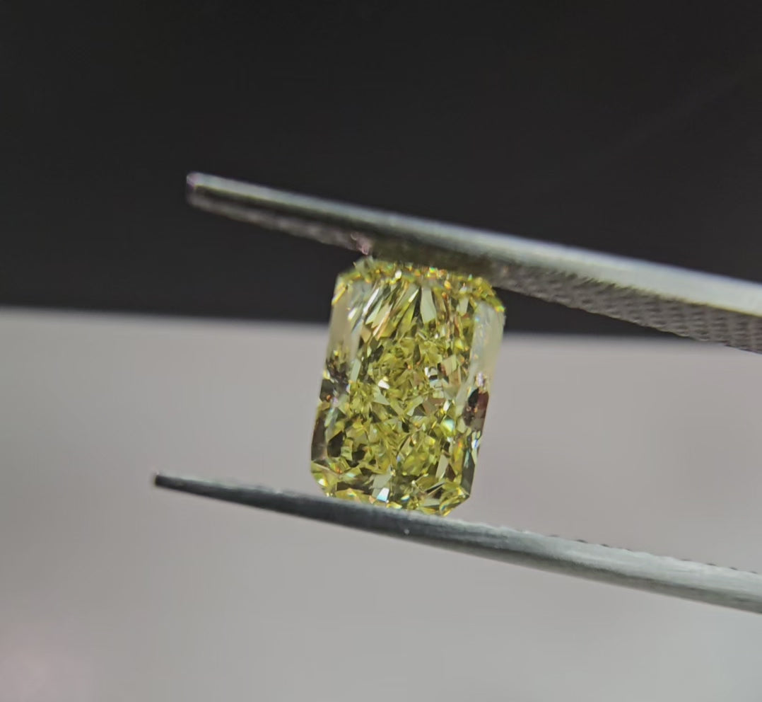 1.22 Carat Elongated Radiant Cut GIA Certified Diamond  Fancy Intense Yellow  Internally Flawless 