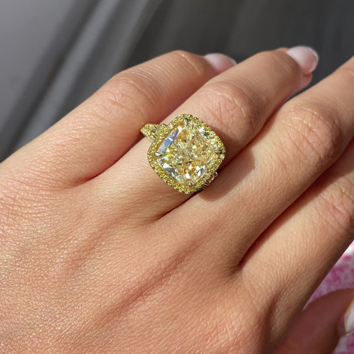 8ct Light Yellow Cushion All Yellow Diamond Statement Ring