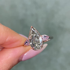 3ct Pear Shape Green Diamond Engagement Ring