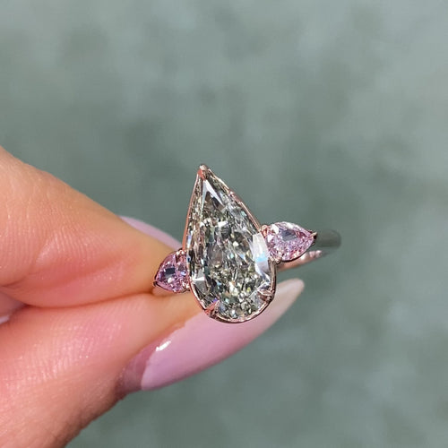 3ct Pear Shape Green Diamond Engagement Ring