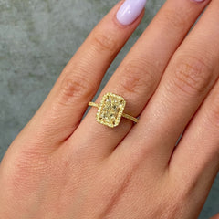 2.01 Carat All Yellow Halo Elongated Radiant Cut Diamond Engagement Ring