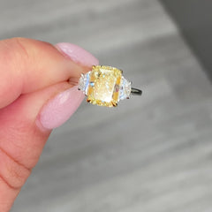 3ct Fancy Light Yellow Elongated Cushion Three Stone Diamond Ring