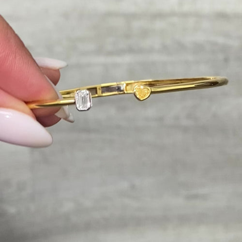 Two-Stone Yellow and White Diamond Bezel Set Bangle Bracelet