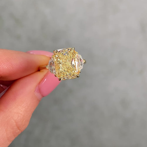 5 Carat Fancy Light Yellow Elongated Radiant Diamond Engagement Ring
