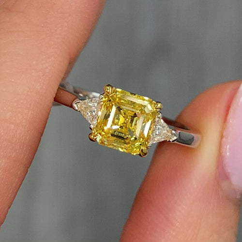 1.5ct Vivid Yellow Asccher Cut Diamond Engagement Ring